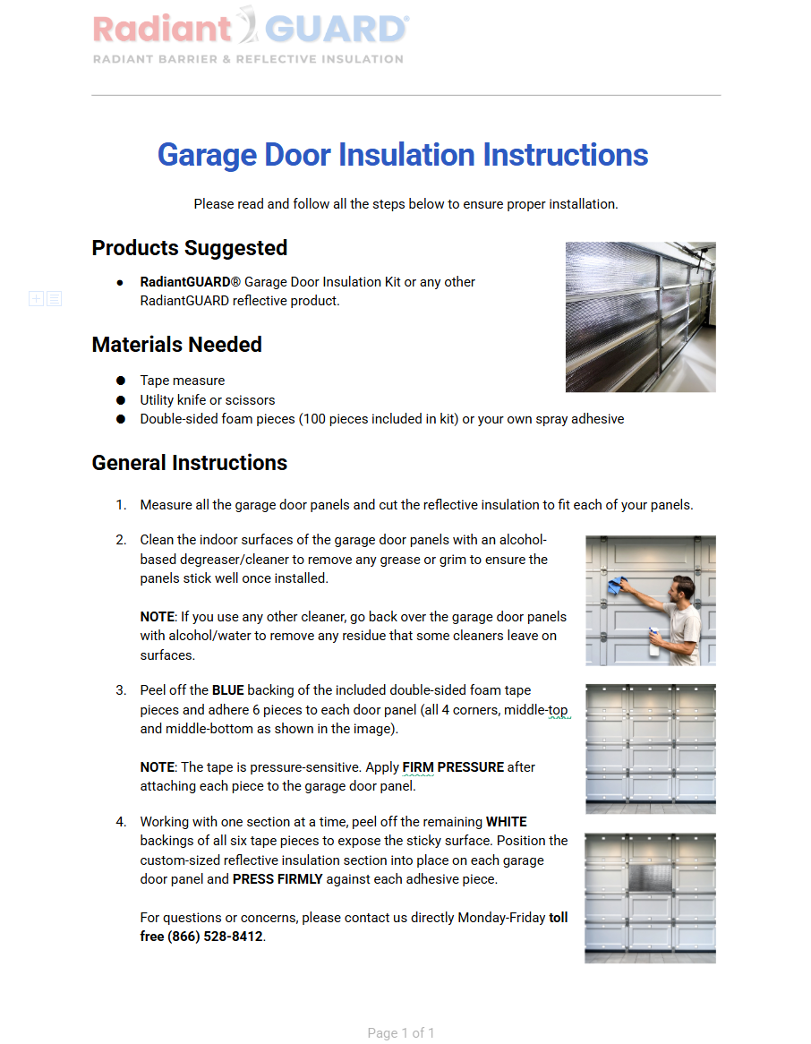 Garage Door Insulation Kit 2-Car Garage
